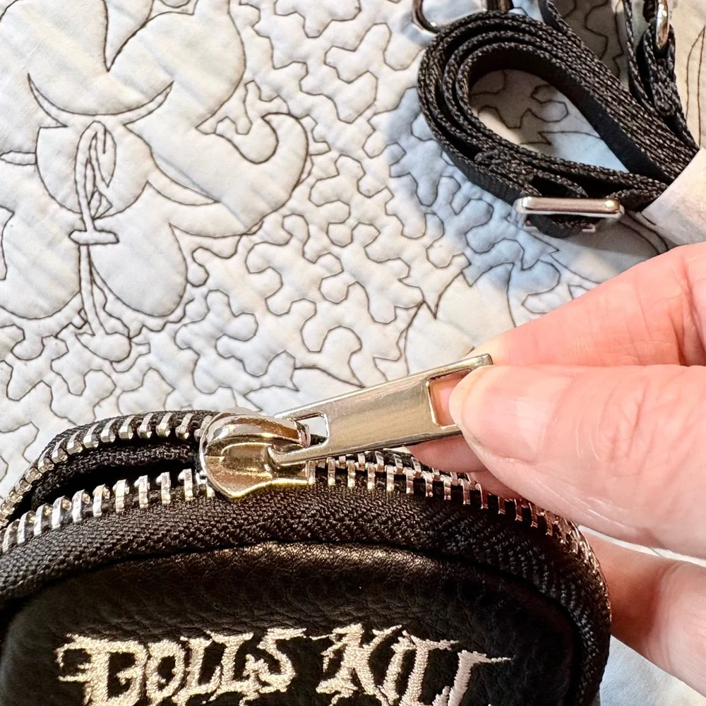 NWT Dolls Kill Black Faux Leather Logo 7” Phone Crossbody Bag NEW💚